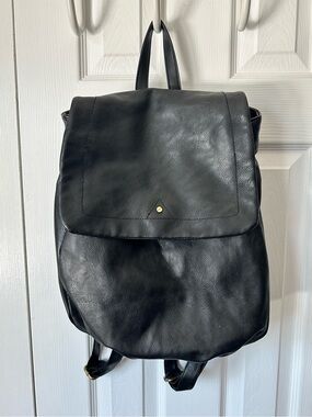Merona Faux Leather Black Backpack with Adjustable Straps